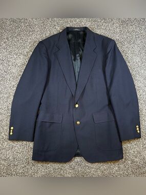 David Taylor Mens 42L Navy Blazer Sport Coat Gold Buttons Wool Blend Classic USA